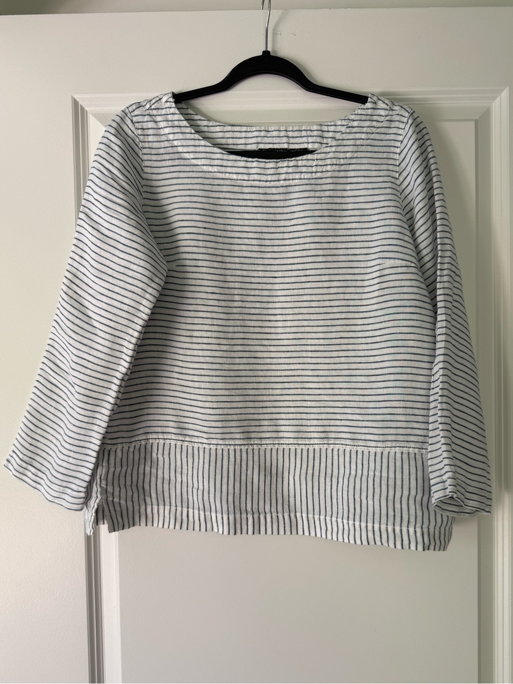 Striped Boatneck Cotton Top in White and Black